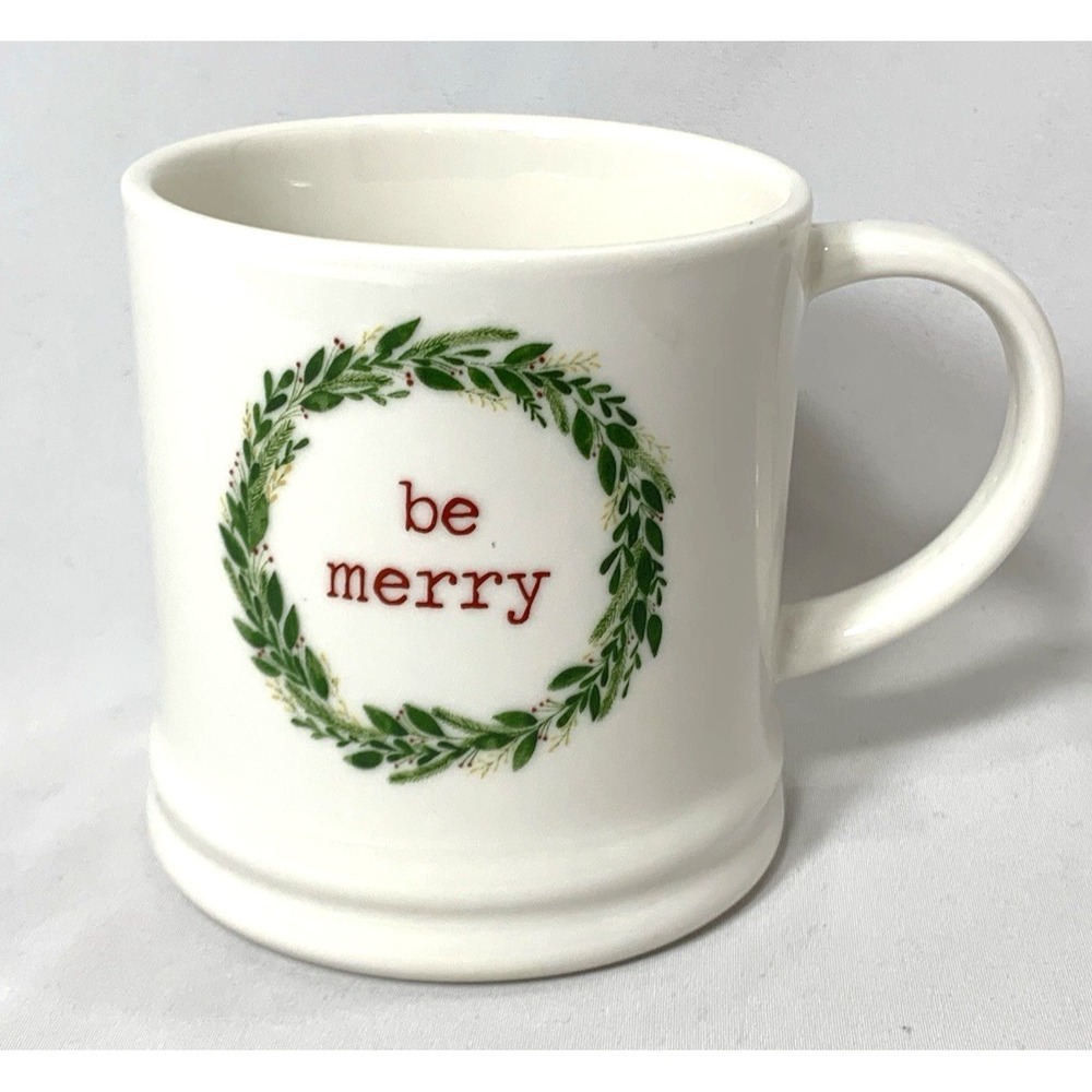 Threshold Mug Porcelain White Be Merry Christmas Holiday Wreath CLEAN